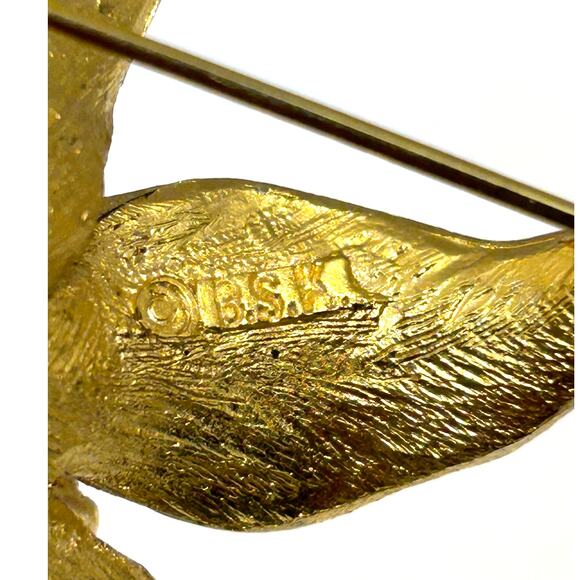 Vintage BSK Poinsettia/Orchid Brooch Earring Set - Picture 5 of 8